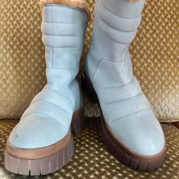Free People Shoes - Free People Fable Faux Fur Leather Sky Blue Suede Platform Lug Sole Boots NEW